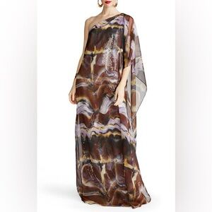 Halston Ushi Sequin Embellished One-Shoulder Chiffon Gown